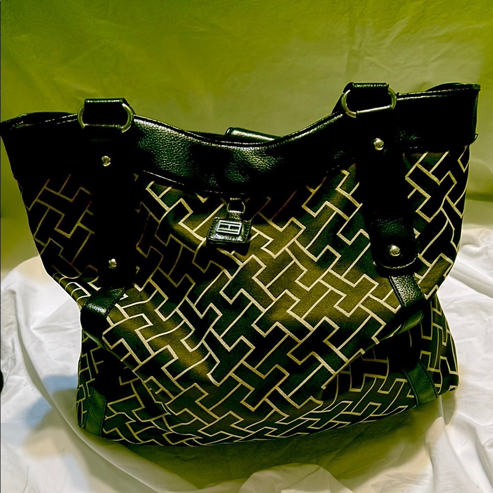 Tommy Hilfiger Chocolate Brown and Tan Tote Bag Shoulder Bag Purse